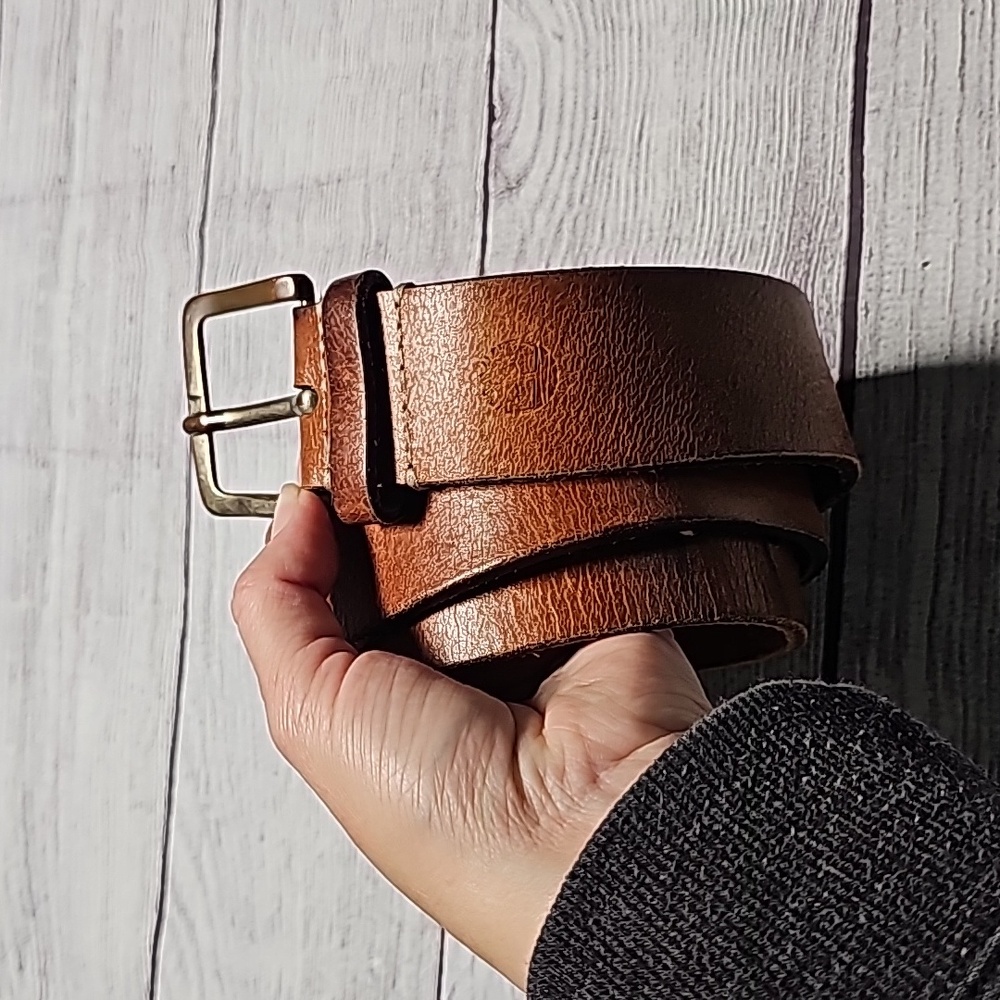 Timberland Tan Leather Belt with Brass Buckle